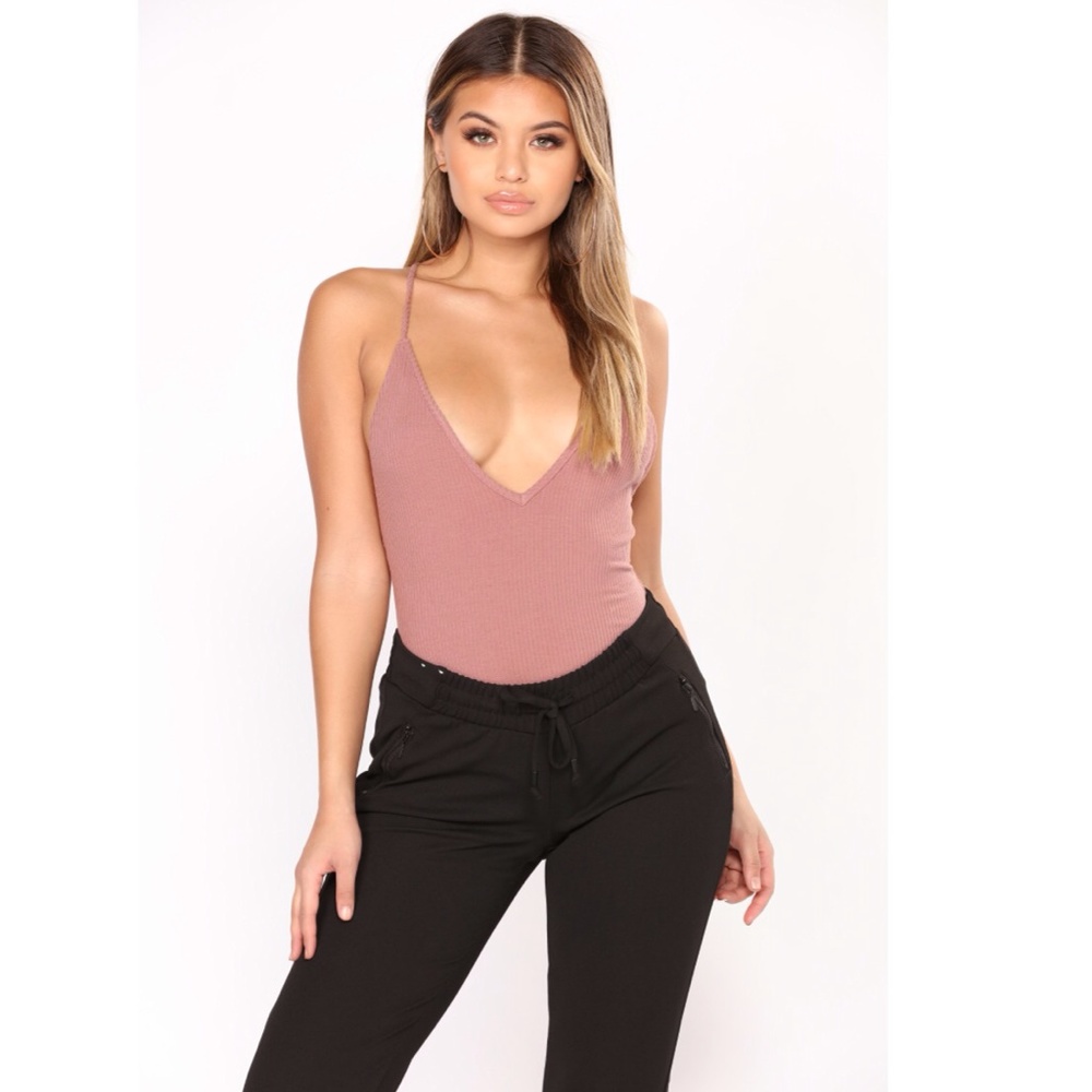 Pink V-neck bodysuit